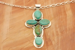 Genuine Sierra Nevada Turquoise Sterling Silver Cross Pendant